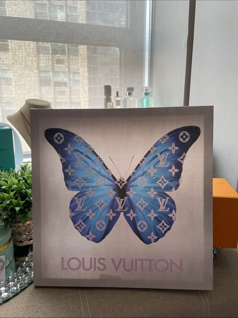 ✨12 x 12 Blue and Lavender Monogram Butterfly Canvas✨Like New artwork
